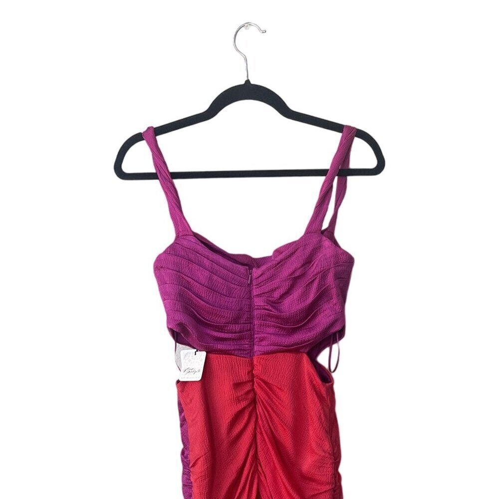 AMUR Free People Dress Midi Persey Cut Out Size 2 Red Pink Twist Revolve Ruched - Picture 9 of 14